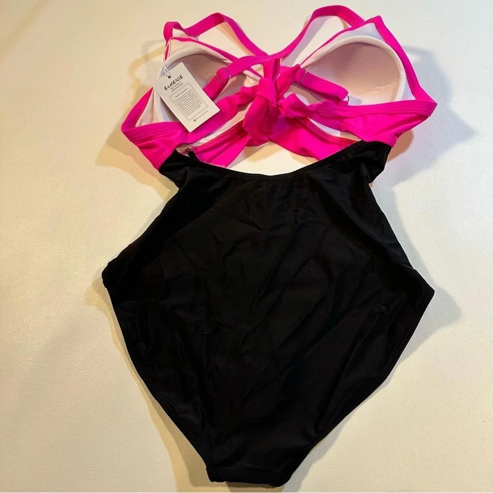 NWT Eomenie Size S Pink Tummy Control High Waist Cutout One‎ Piece Swimsuit
